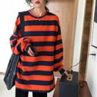 Long Sleeve Striped Color-block Tee