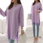 Cutout-hem Pastel-color Long T-shirt