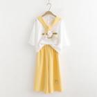 Short-sleeve Dog Print T-shirt / Wide Leg Pants / Set