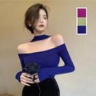 Long-sleeve Plain Slim-fit Halter Top / Velvet Skirt (various Designs)