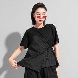 Round-neck Plain Oversize Drawstring Top