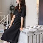 V-neck Elbow-sleeve Midi Shirtdress (l~xxl)