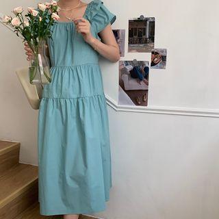 Short Sleeve Plain Tiered Dress