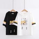 Short-sleeve Hooded Dog Embroidered T-shirt