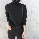 Turtleneck Cashmere Blend Sweater Black - One Size