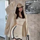 Letter Embroidered Hooded Zip Jacket / Mini Pencil Skirt / Contrast Trim Cropped Camisole Top