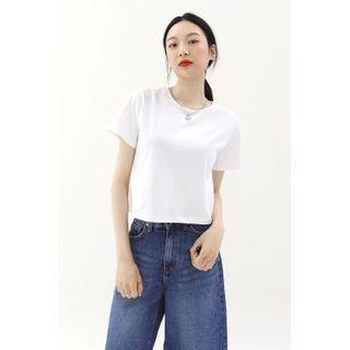 Basic Cropped Cotton T-shirt Ivory - One Size