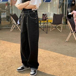 Short-sleeve Heart T-shirt / Applique Denim Jumper Pants