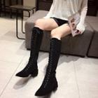 Faux Suede Lace-up Block Heel Knee-high Boots