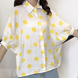 Dot Print Lantern Sleeve Top Yellow - One Size
