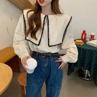 Embroidered Trim Blouse Black & White - One Size