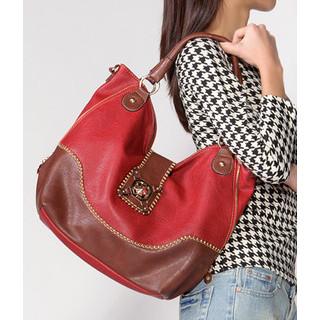 Twist Lock Two-tone Tote Bag Red - One Size