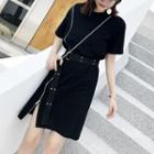 Set: Short-sleeve Mini T-shirt Dress + Belt