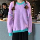Contrast Trim Sweater As Shown In Figure - One Size