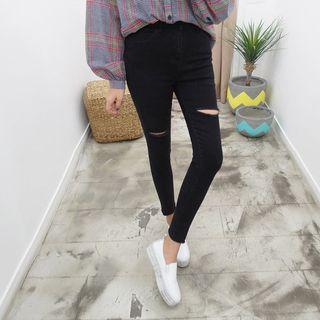 Tall Size Slit-trim Skinny Pants