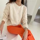 Drop-shoulder Faux-pearl Trim Sweatshirt