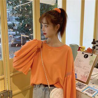 Puff-sleeve Sweatshirt Tangerine Red - One Size