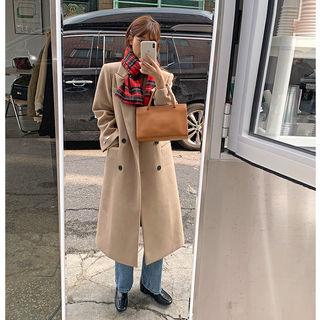 Peak-lapel Double-button Woolen Coat