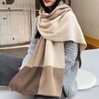 Color Block Knit Scarf Beige & Pink - One Size