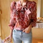 Tie-front Floral Print Blouse Pink - One Size