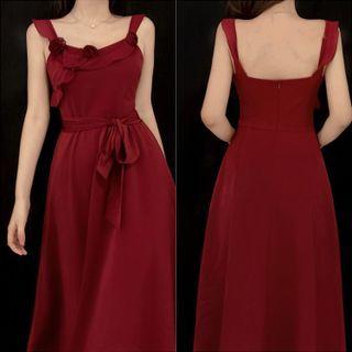Wide Strap Ruffled Midi A-line Dress