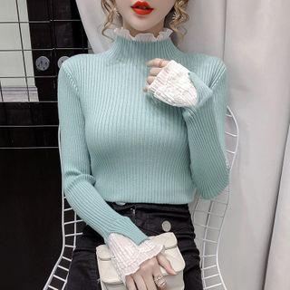 Mock Two-piece Lace Trim Knit Top