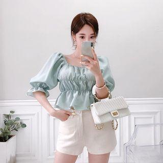 Square-neck Smocked A-line Top