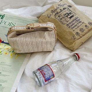 Push-lock Rattan Hobo Bag Beige - One Size