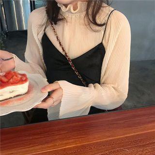 Bell-sleeve Chiffon Blouse / Spaghetti Strap Midi Velvet Dress