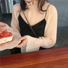 Bell-sleeve Chiffon Blouse / Spaghetti Strap Midi Velvet Dress
