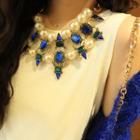 Rhinestone & Faux Pearl Statement Necklace