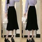 Mock-neck Cut-out Sweater / Midi A-line Skirt