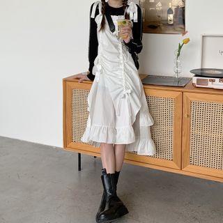 Long-sleeve T-shirt / Drawstring Pinafore Dress