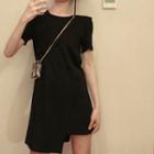 Crew-neck Short-sleeve T-shirt Dress Black - One Size