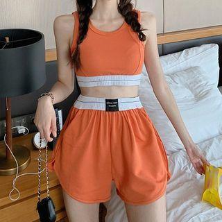 Set: Sleeveless Contrast Trim Top + Shorts
