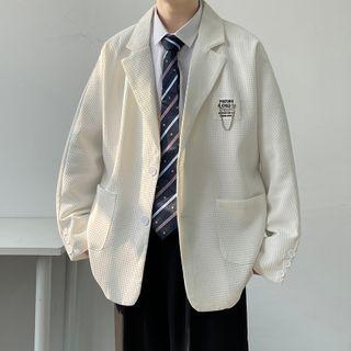 Long-sleeve Single Breasted Chain Accent Letter Embroidered Blazer