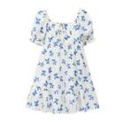 Short-sleeve Printed Mini A-line Dress White - One Size