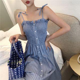 Pinstriped Spaghetti Strap Midi Dress