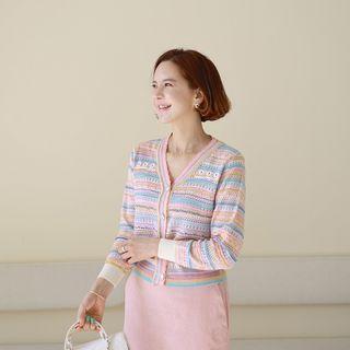 Rainbow Stripe Pointelle Cardigan Pink - One Size