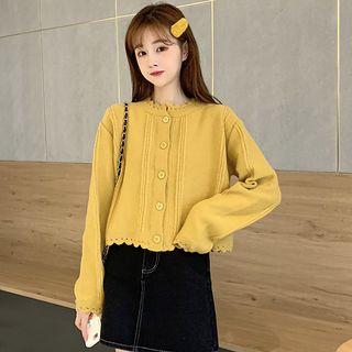 Long-sleeve Plain Knit Cropped Cardigan