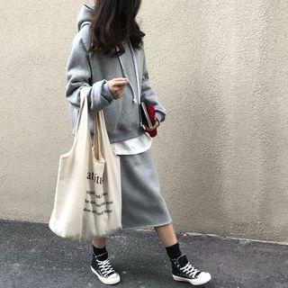 Set: Raglan-sleeve Hoodie + Midi Skirt