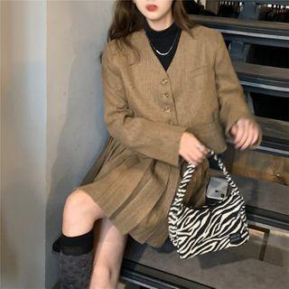 Set: Melange Blazer + A-line Pleated Skirt