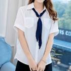 Pocketed Short Sleeve Shirt With Scarf