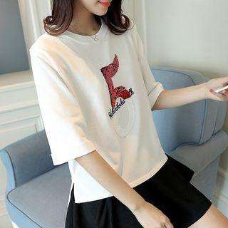 Sequined Elbow-sleeve Knit Top