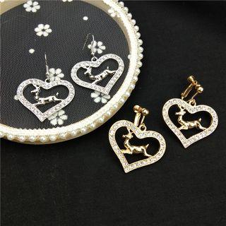 Rhinestone Deer & Heart Dangle Earring