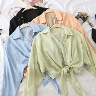 Long-sleeve Front Knot Shirt