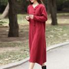 Long-sleeve Frog-buttoned Midi Dress