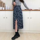 Color Block Slit Denim Midi A-line Skirt
