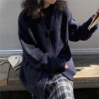 Toggle Cable Knit Cardigan / Plaid Midi A-line Skirt