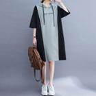 Two-tone Lettering Hooded T-shirt Dress